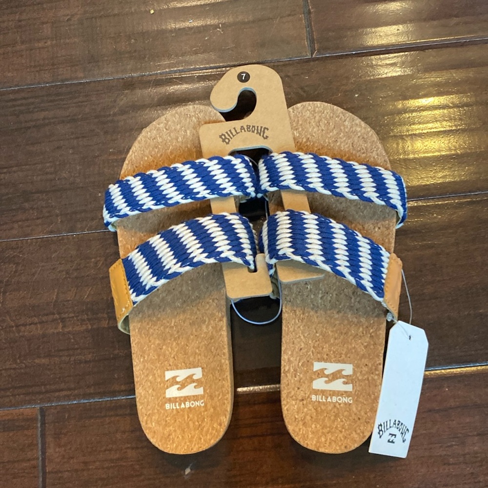 Brand New - Womans Size 7 Billabong Cork Sandals. White and Blue.